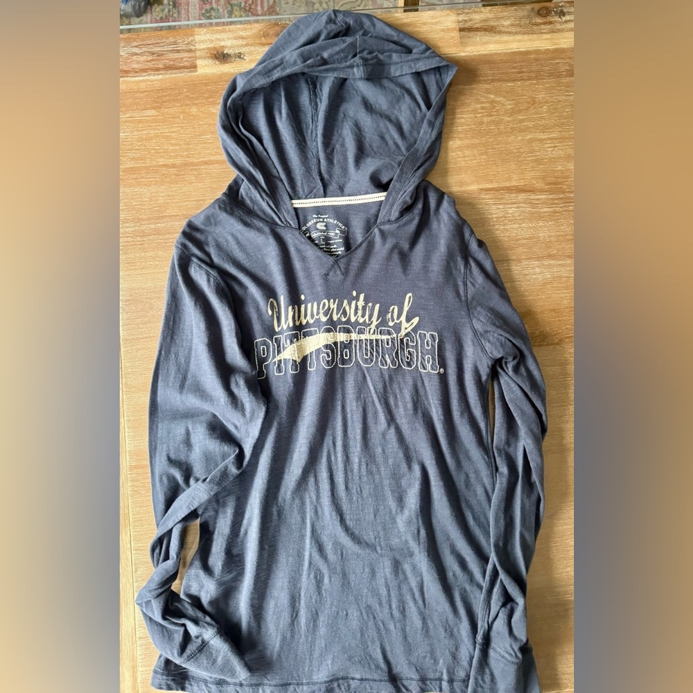 Womens long-sleeve hooded tee University of Pittsburgh. Lightweight size Large.